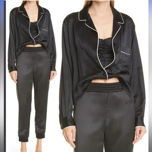 RtA Claudia long sleeve high-low silk top; black & white